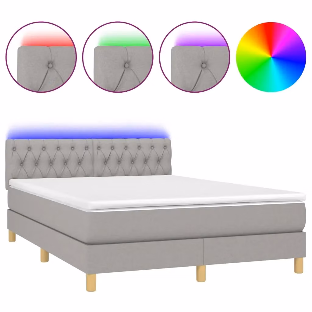 Letto Ibrido con Materasso e Illuminazione LED vidaXL, Grigio Chiaro e Bianco, L/P/H: 144 x 193 x 88 cm – 2