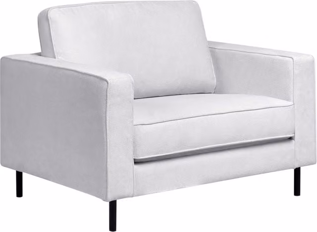 Poltrona in tessuto grigio chiaro Sedia da salotto minimalista Gambe nere Braccio a binario