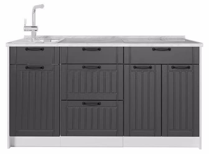 Cucine componibili piccole Vicco Fame-Line Grigio scuro/Bianco 150 cm, PL Marmo, Model 65323