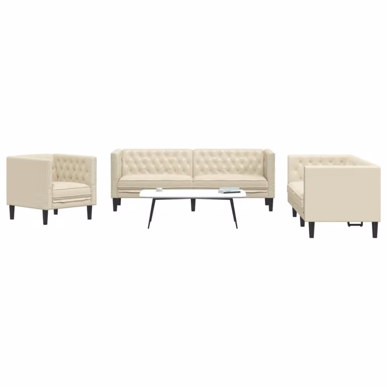 Set di divani Chesterfield vidaXL in similpelle beige, composto da un divano a 3 posti e un divano a 2 posti