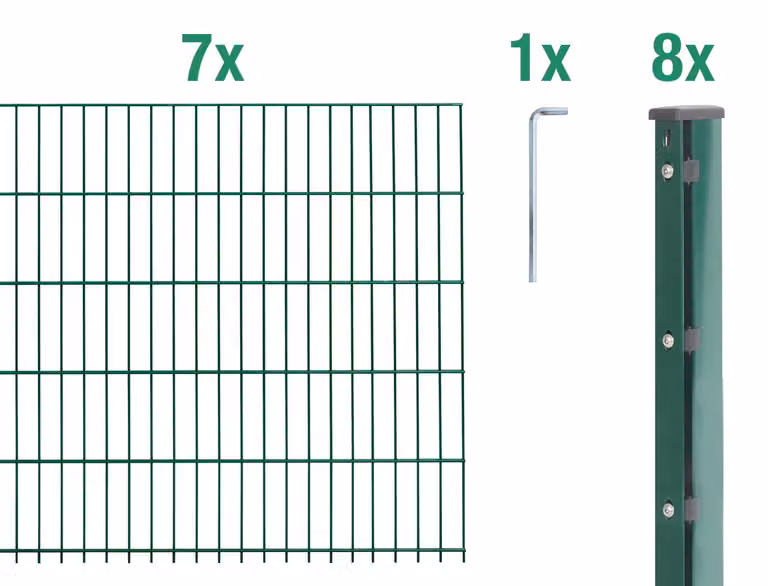 Alberts 678753 Recinzione a doppia rete metallica come set completo di 16 pezzi, plastificata, verde, altezza 83 cm, lunghezza 17,5 m