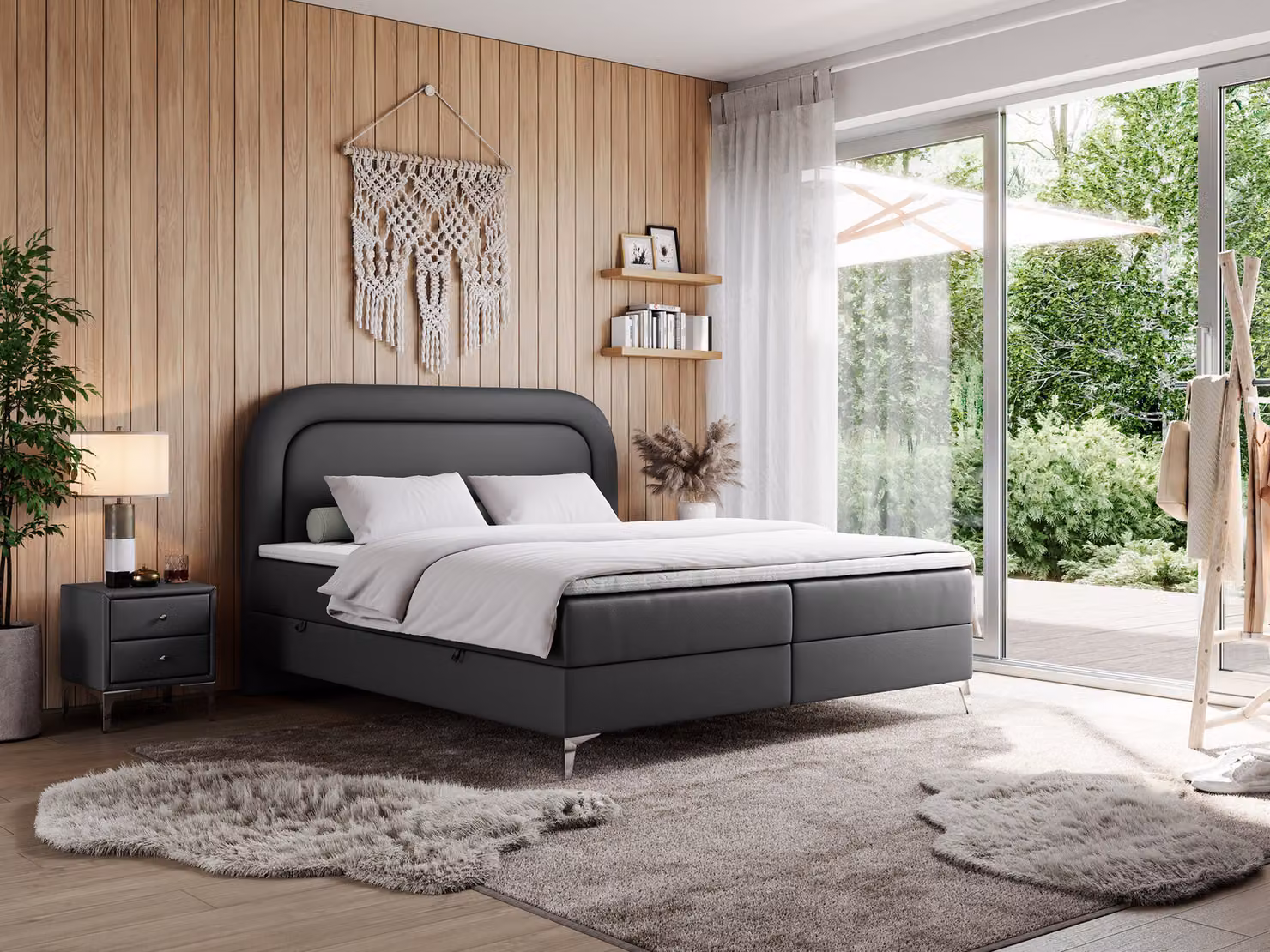 Letto matrimoniale, letto boxspring con materasso a tasche multiple, per camera da letto - EIRA - 180x200 cm - Grigio scuro - H4