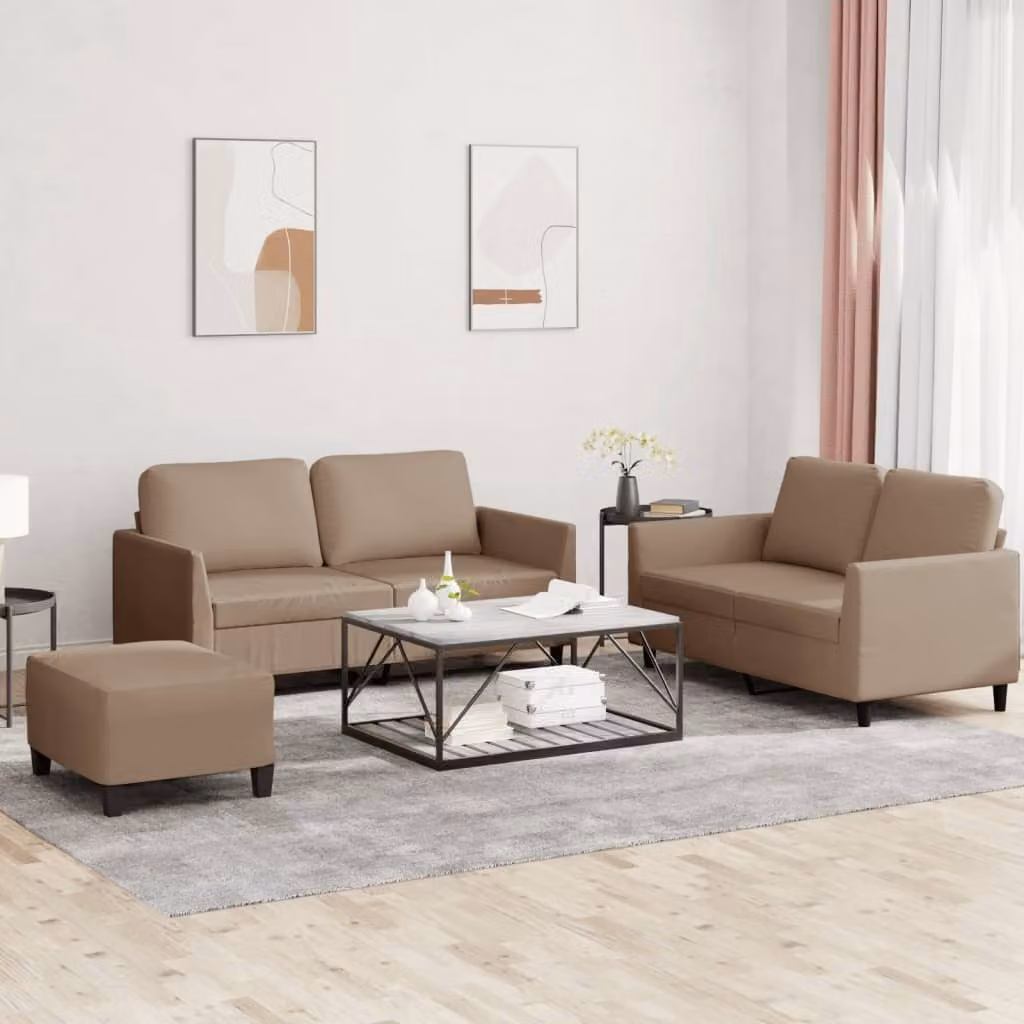 Maison Exclusive - Set divano a 3 posti con cuscini in ecopelle color marrone cappuccino