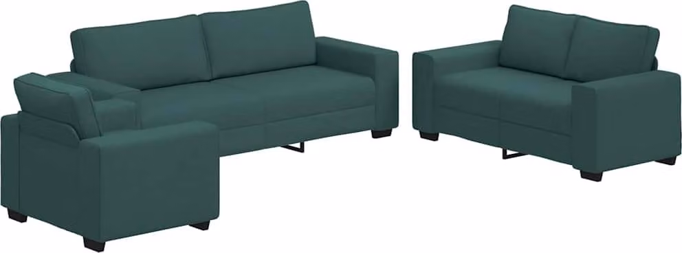 set di divani a 3 pezzi con cuscini, tessuto verde scuro