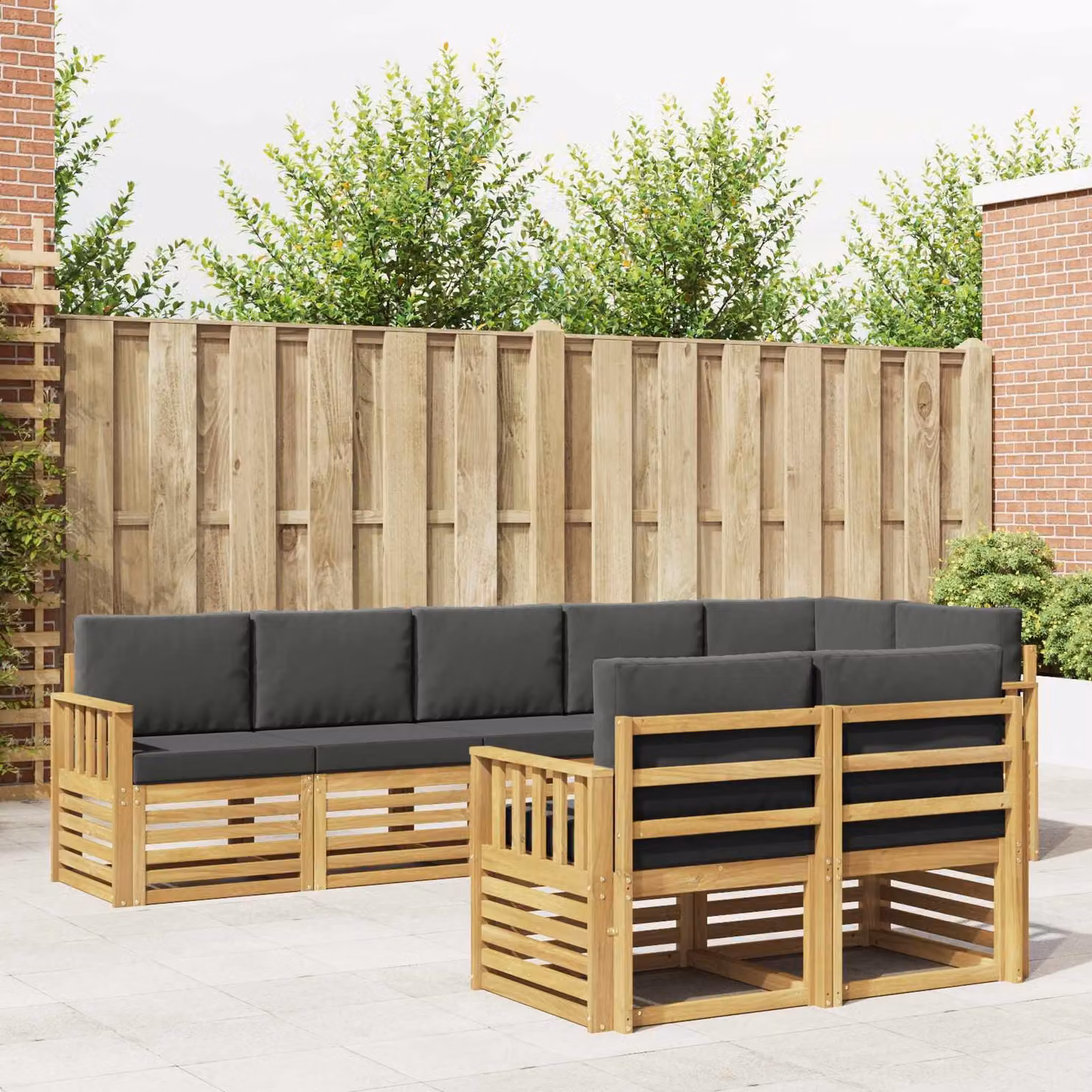 Set di divani da esterno vidaXL 8 pz in legno di acacia con cuscini Bianco e Antracite