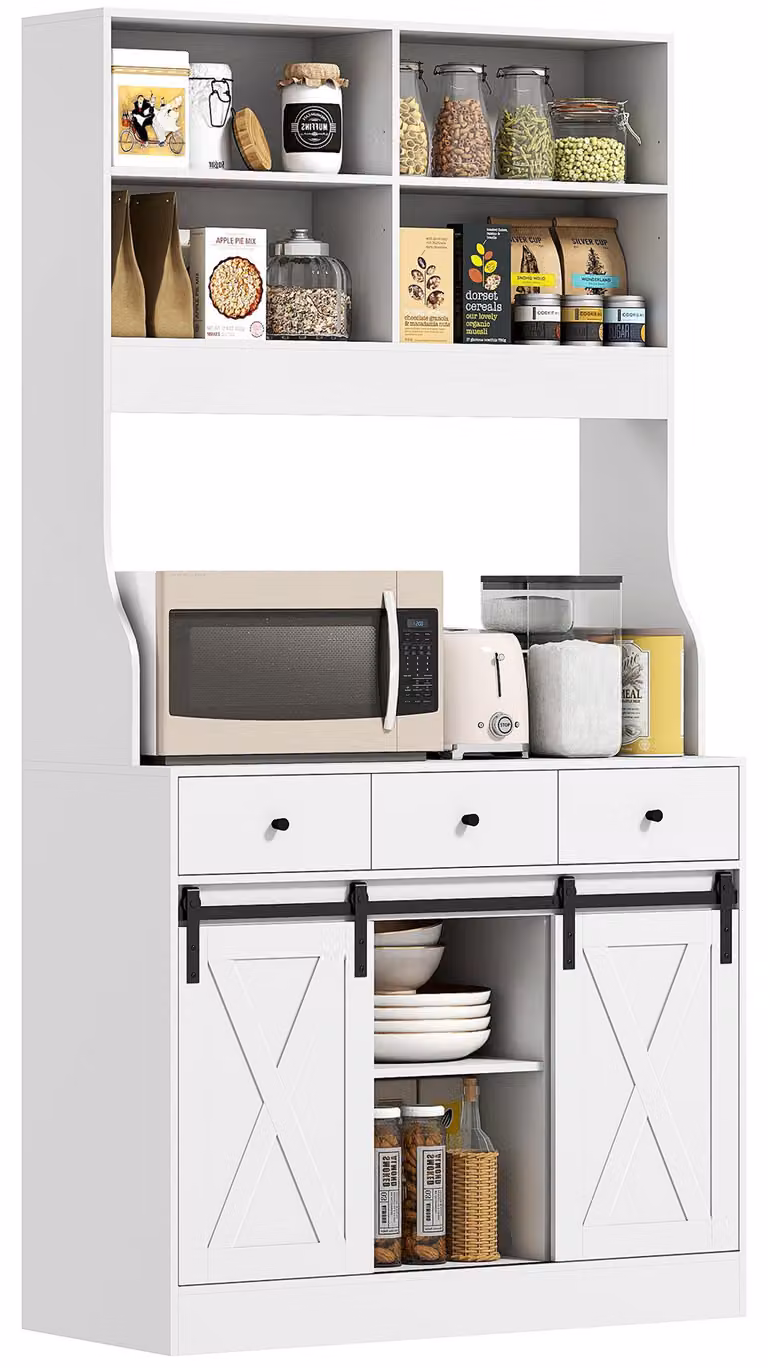 HOMCOM Mobile da cucina, mobile alto con piano di lavoro, ante scorrevoli e cassetti