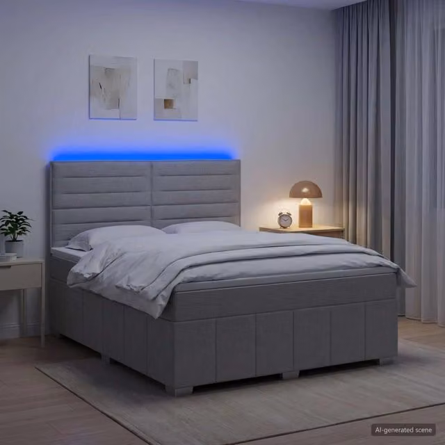 Letto Box Spring vidaXL con Materasso a Molle Insacchettate e Illuminazione LED, Grigio e Bianco, L/P: 160 x 200 cm – 1