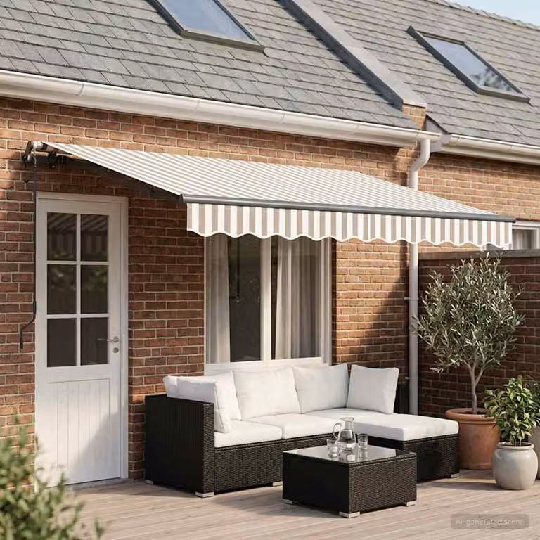 Tenda retrattile vidaXL con bracci pieghevoli in alluminio, Grigio chiaro e bianco, L: 600 cm x P: 300 cm