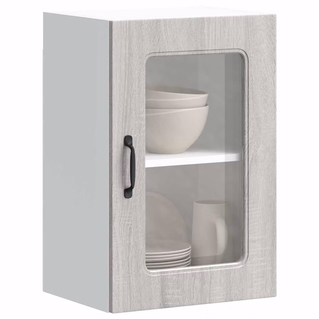 Pensile da cucina moderno vidaXL Kalmar con ante in vetro, Grigio, L: 60 cm, P: 40 cm, H: 31 cm