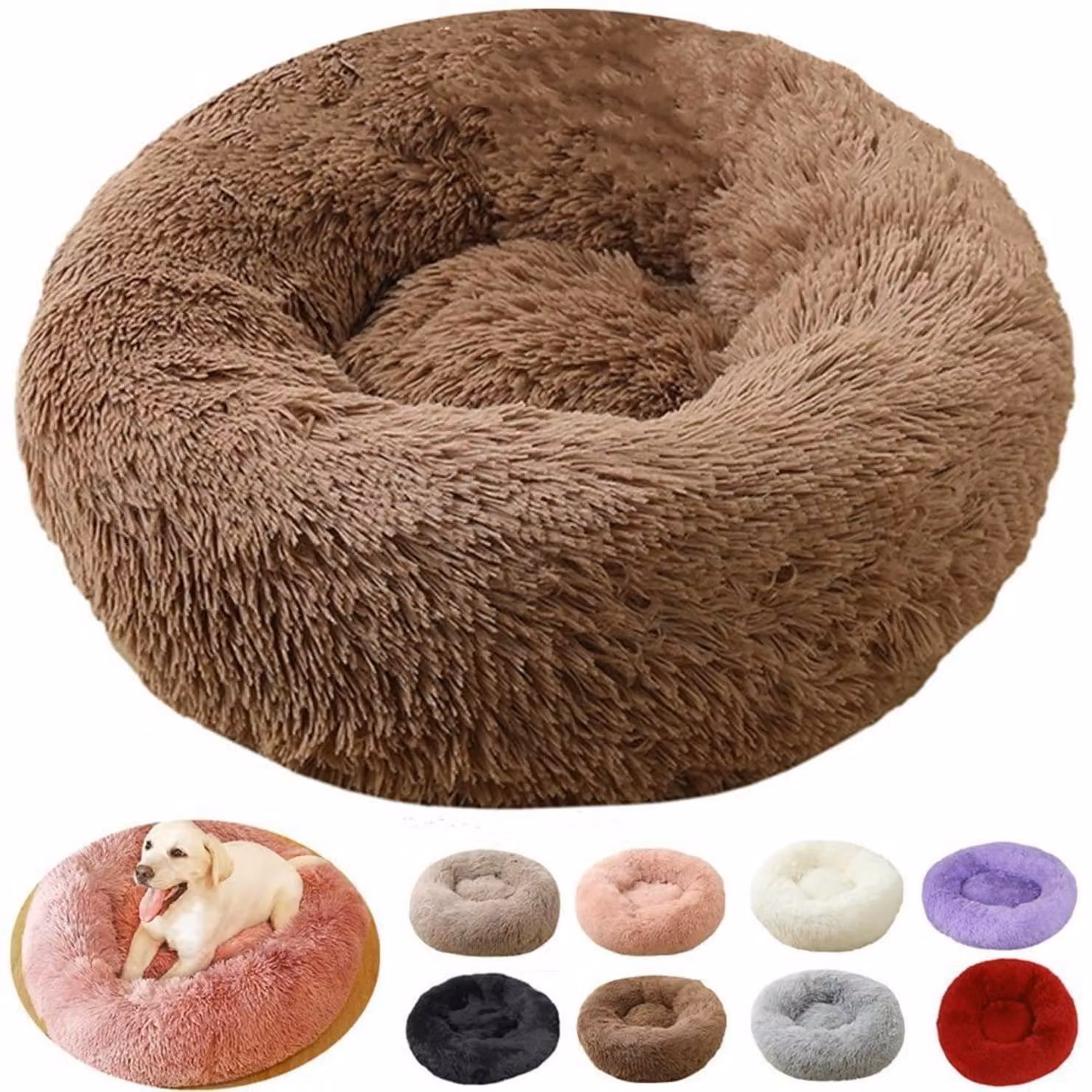 Cuccia per cani, rotonda, morbida, ortopedica, lavabile, diametro 50 cm, colore caffè
