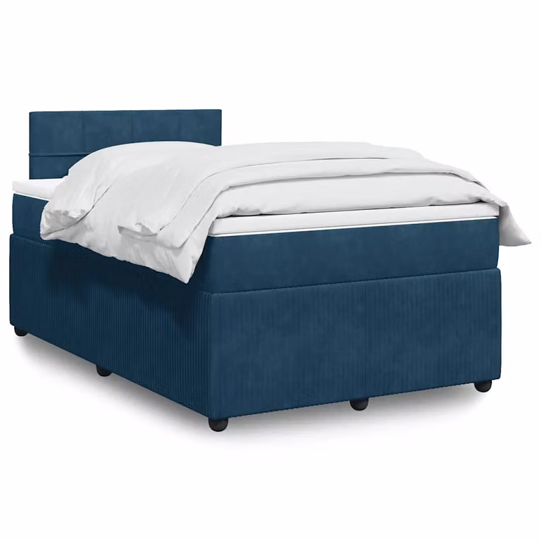 vidaXL Giroletto a Molle con Materasso Ibrido in Velluto Blu e Bianco L/P: 120 x 200 cm