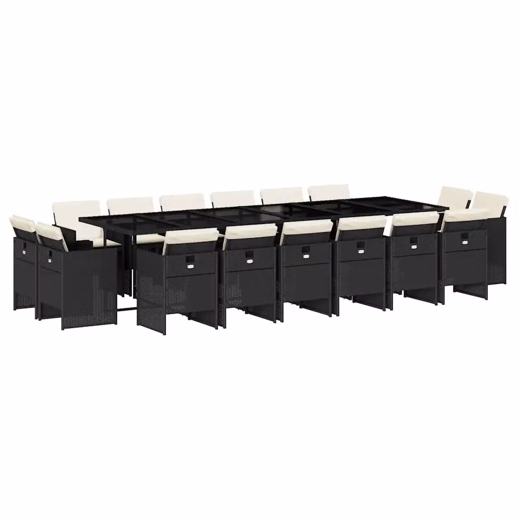 vidaXL Set da Pranzo da Giardino 17 pz in Polyrattan Nero con Piano in Vetro e Cuscini – 2