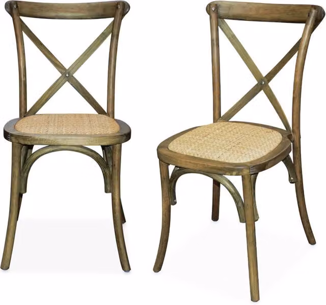 Set di 2 sedie bistrò vintage Sweeek in legno e rattan, marrone, impilabili