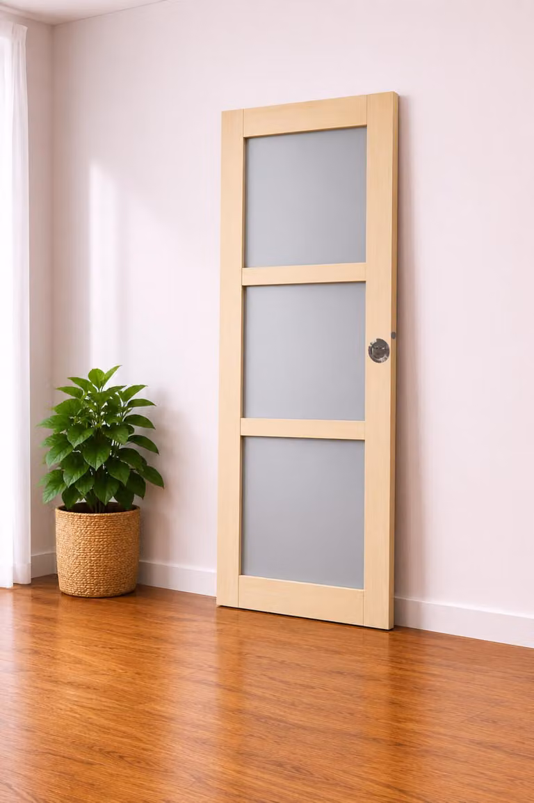Porta scorrevole Ayous 3 ante grigio chiaro H204 x L83 cm, serratura di blocco Gd Menuserie
