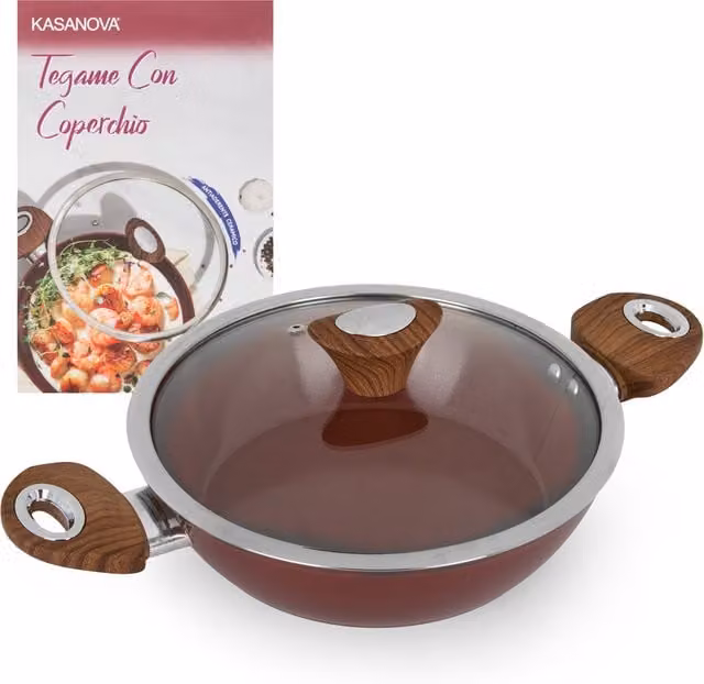 Casseruola Kasanova New Ceramic con coperchio in vetro, colore rosso, diametro: 24 cm