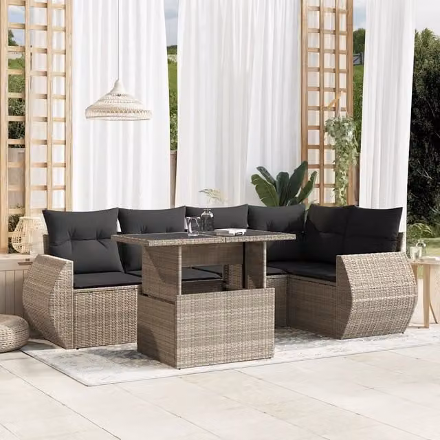 Set Divano da Giardino 6pz vidaXL in Polyrattan Grigio Antracite con Cuscini