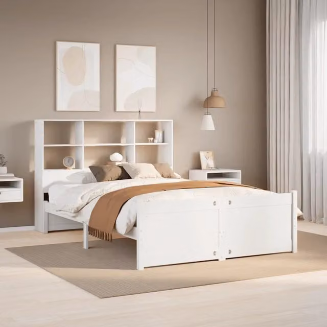 Letto Libreria senza Materasso Bianco 160x200 cm Legno di Pino 3322476