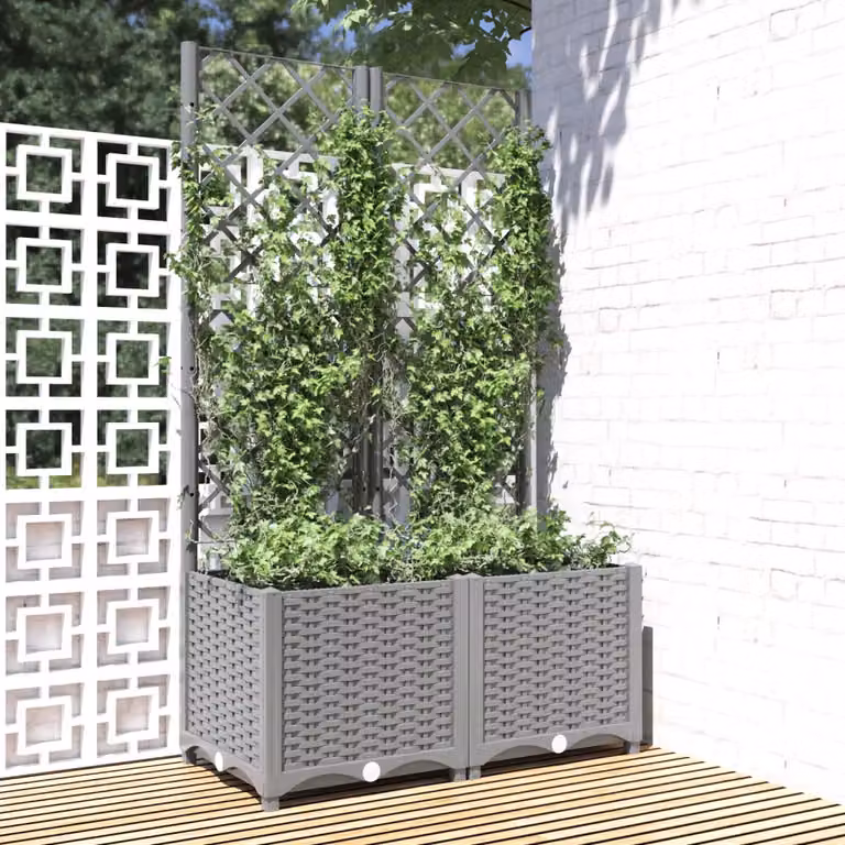 Fioriera da giardino con graticcio vidaXL in plastica grigio chiaro L: 80 cm, P: 40 cm, H: 136 cm
