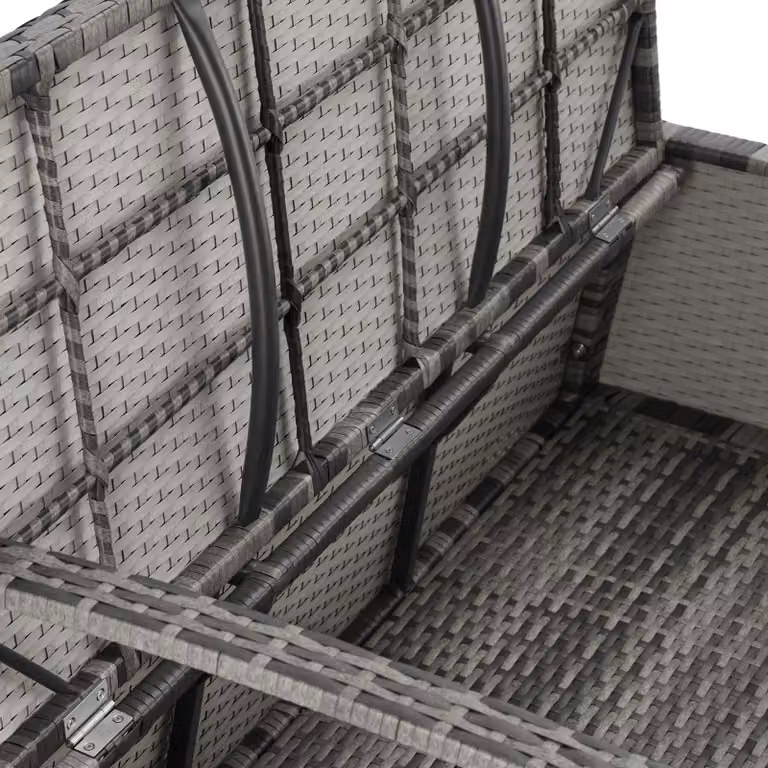 Panchina da giardino a 2 posti tectake in rattan grigio con vano portaoggetti e cuscini inclusi
