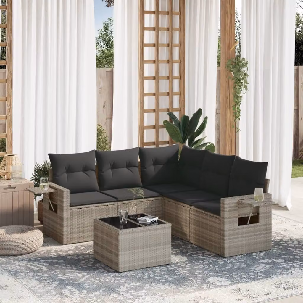 Maison Exclusive - Set Divano da Giardino 6pz con Cuscini Grigio Chiaro Polyrattan