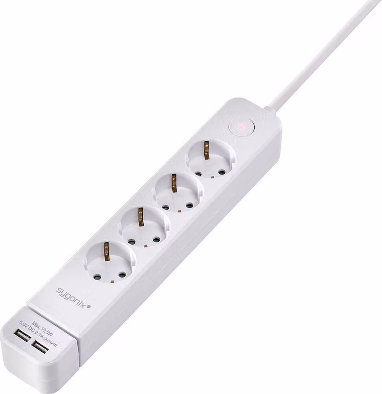 Sygonix SY-4535058 Presa multipla con interruttore Bianco Contatto di protezione 1 pz