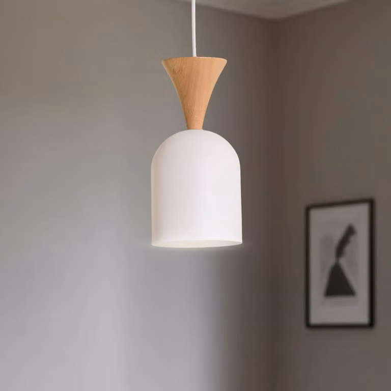 Lampada a sospensione Nolan Lamkur, dimmerabile, Bianco / Opale, Soggiorno / Sala da pranzo, Metallo, Scandinavo, Lampada a sospensione