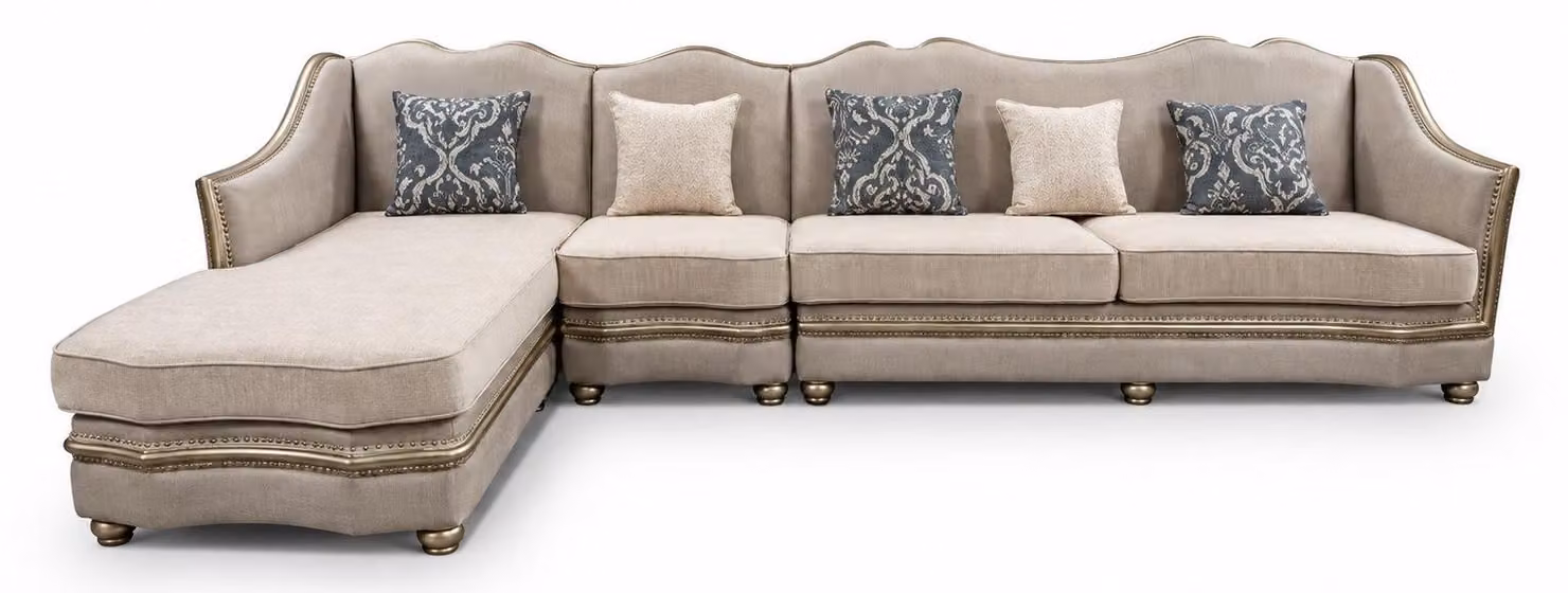 Luxus L-Form Ecksofa Beige Stoff Chaiselongue Modern Wohnzimmer Couch