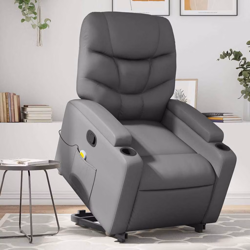 vidaXL Poltrona Alzapersona Reclinabile con Assistenza Elettrica in Similpelle Grigia – 1