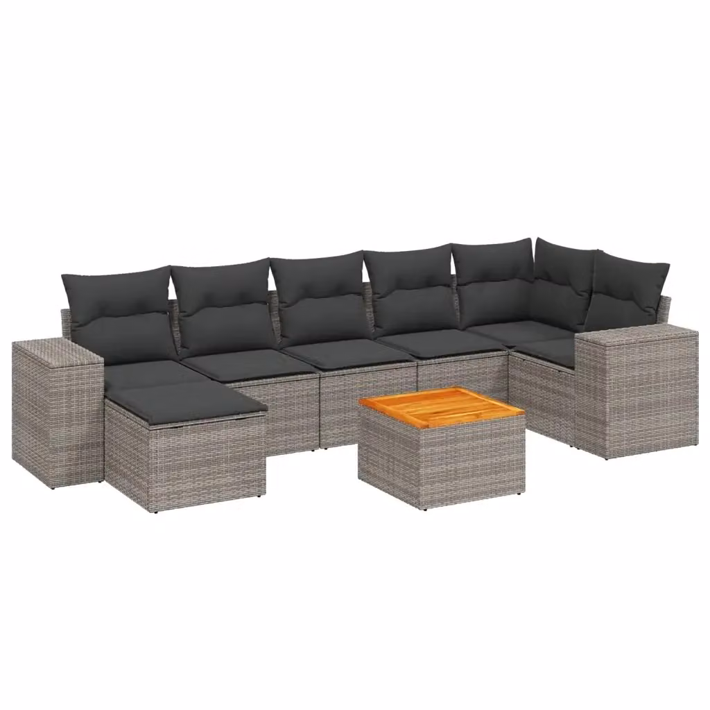 vidaXL Set Divano da Giardino 8 pz a L in Polyrattan Grigio con Cuscini e Tavolino – 2