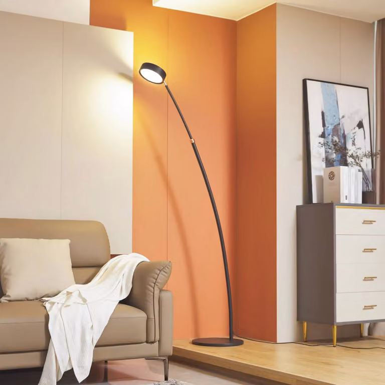 Lampada ad arco Boga Lucande, dimmerabile, Nero, Soggiorno / Sala da pranzo, Metallo, Moderno, Lampada da terra