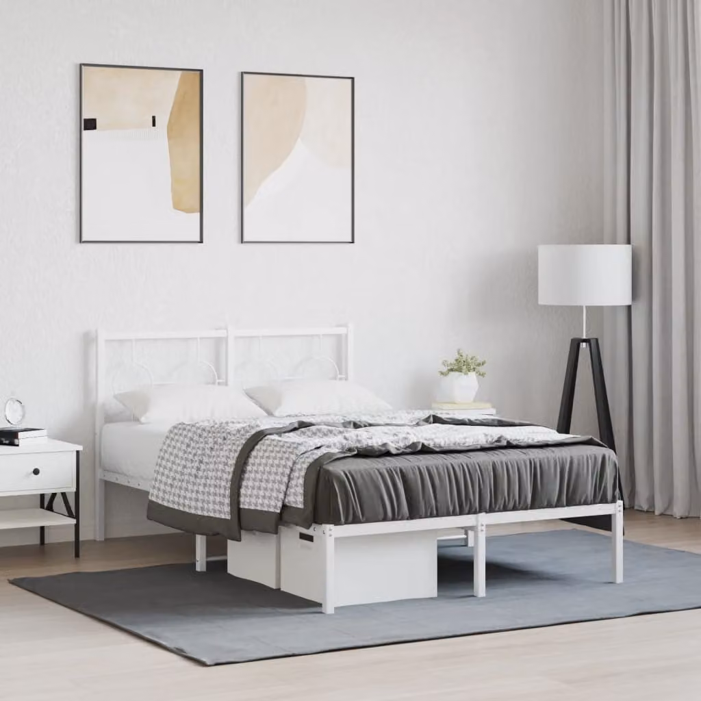 vidaXL Giroletto con Testiera in Metallo Bianco L/P/H: 200 x 120 x 91 cm