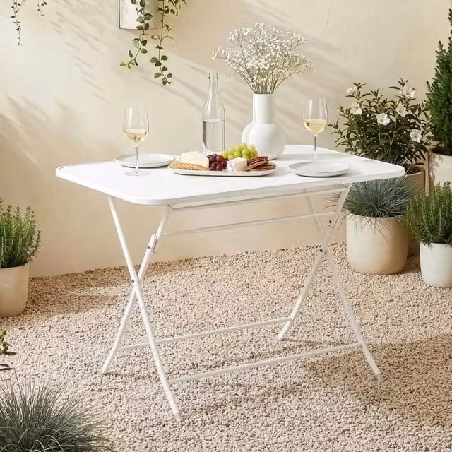 Tavolo pieghevole Sande en.casa con piano rettangolare bianco e struttura in metallo L: 70 cm, P: 60 cm, H: 71 cm