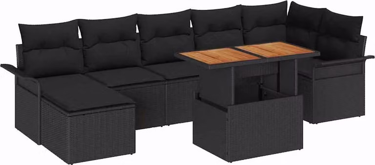 Set Divano da Giardino con archiviazione 8 pcs Nero Poly Rattan
