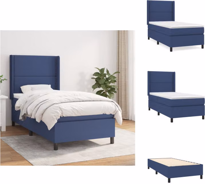 vidaXL Letto a molle con materasso blu 100x200 cm in tessuto - Letti e strutture letto