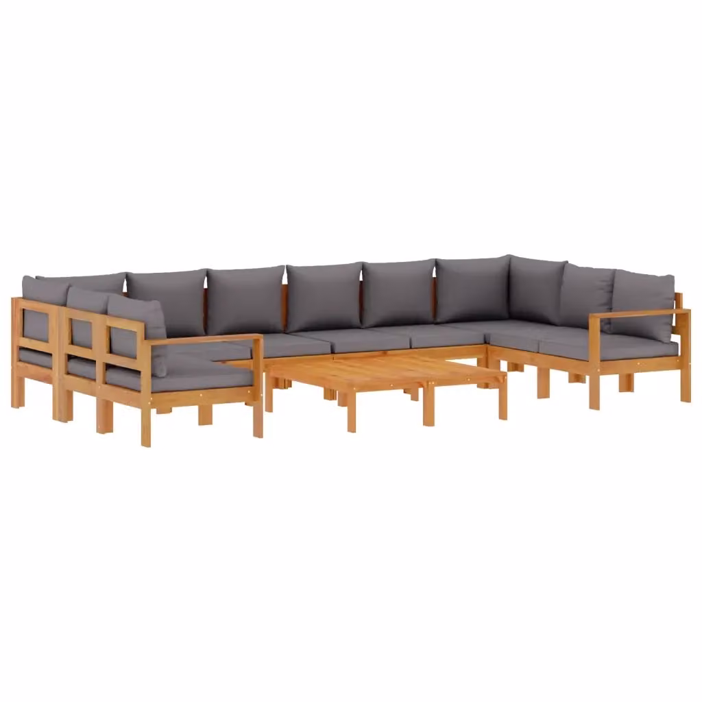 Set Divano da Giardino vidaXL in Legno di Acacia Oliato con 8 Cuscini Grigi – 2