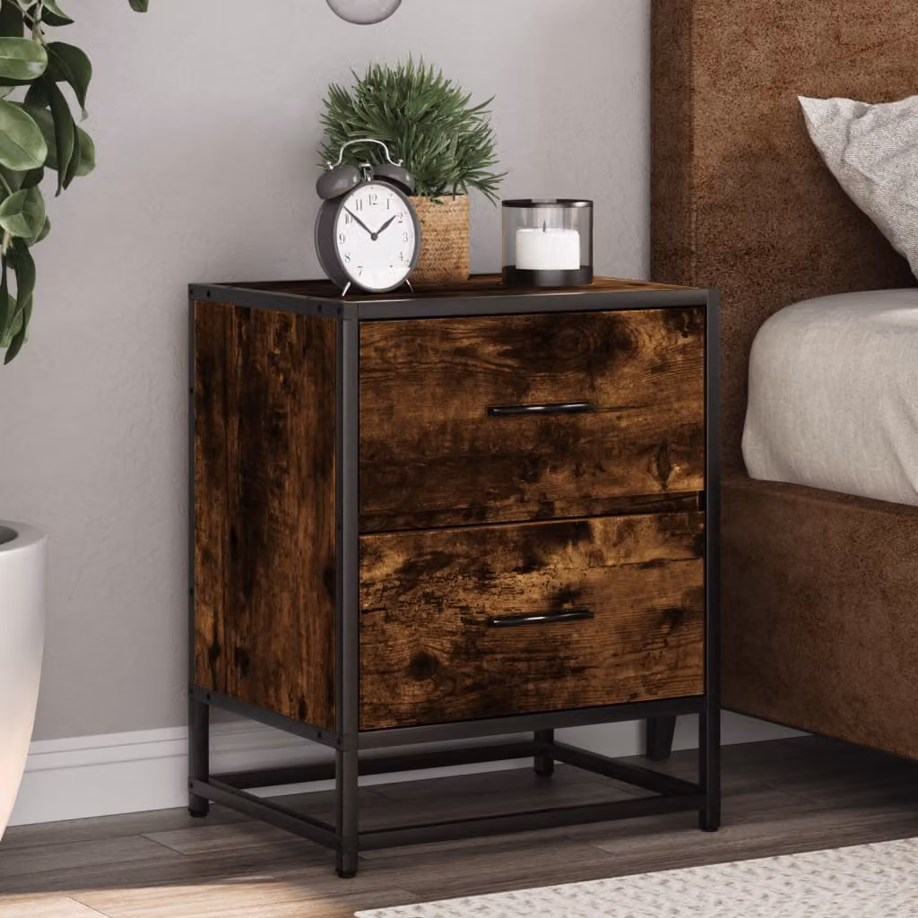 Comodino moderno vidaXL in legno e metallo, colore marrone, L 40 cm x P 31 cm x H 50 cm