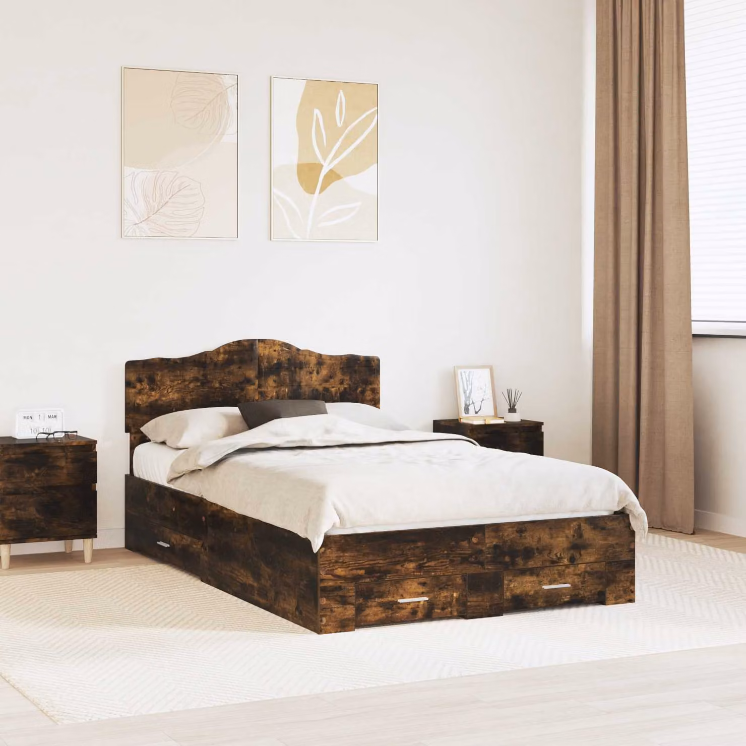 Struttura del letto con cassetto vidaXL in legno color marrone L: 120 cm, P: 200 cm, H: 90 cm