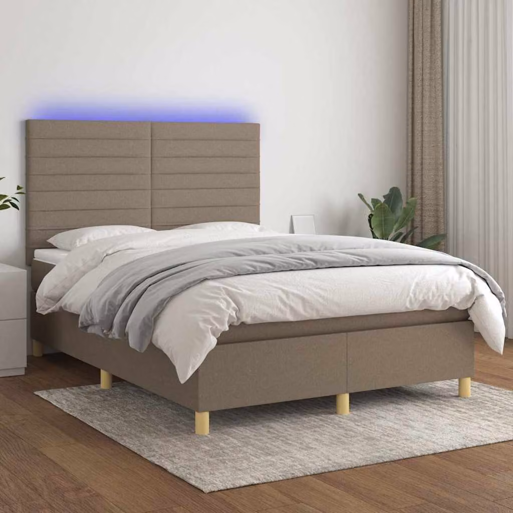 Letto Ibrido vidaXL con Materasso, Illuminazione LED e Porta USB, Tessuto Beige, L/P/H: 144 x 200 x 128 cm – 1