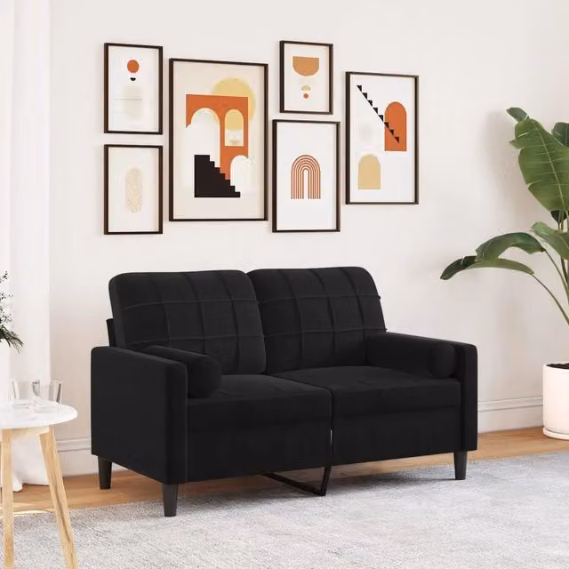 Divano a 2 posti moderno vidaXL in velluto nero con cuscini e coperture rimovibili L: 137 cm, P: 80 cm, H: 77 cm – 1