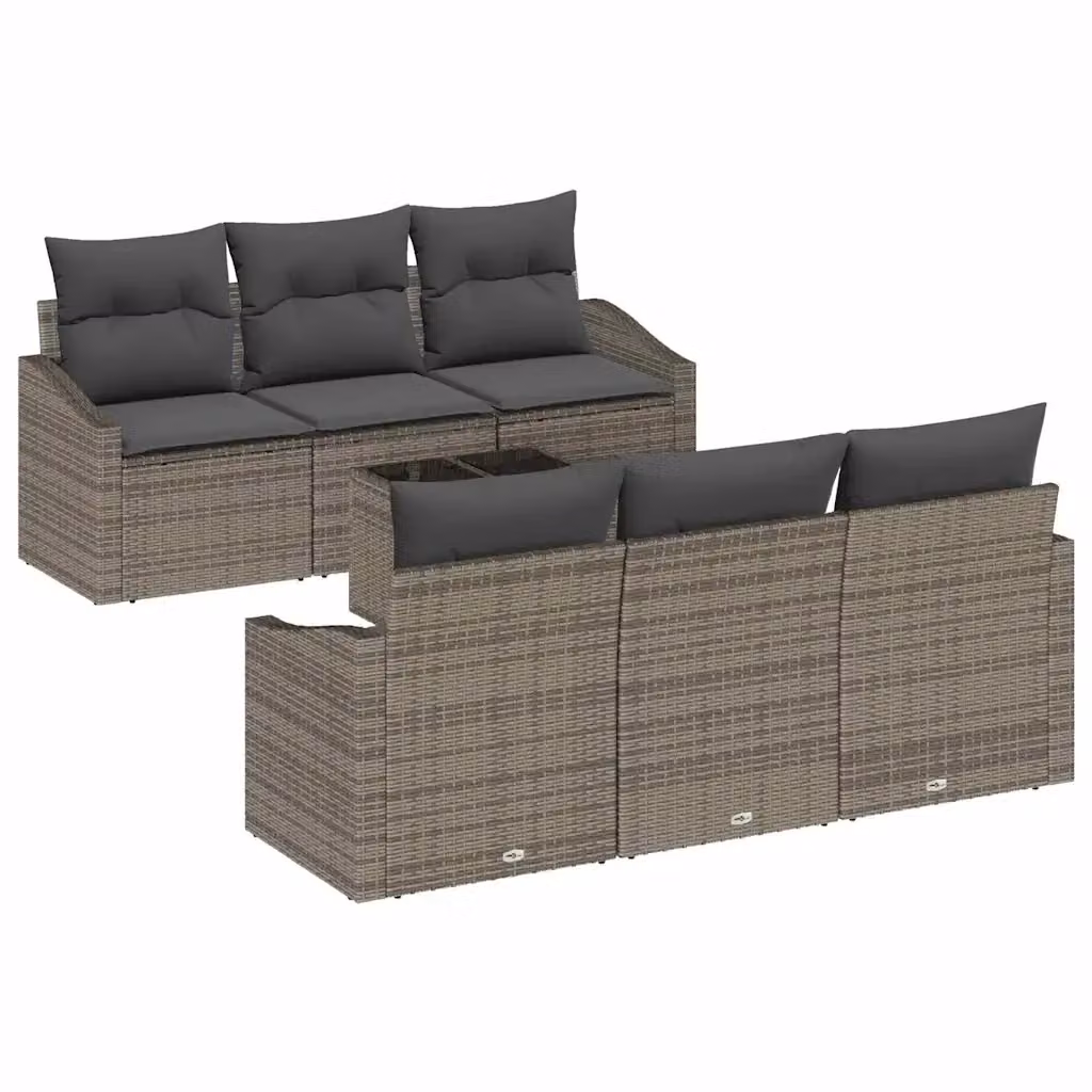 Set di divani da giardino vidaXL in polyrattan grigio con cuscini e tavolino da esterno, 7 pezzi – 2