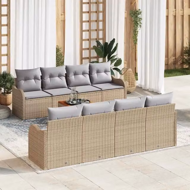 Set Divano da Giardino 9 pz Beige polyrattan 3347427