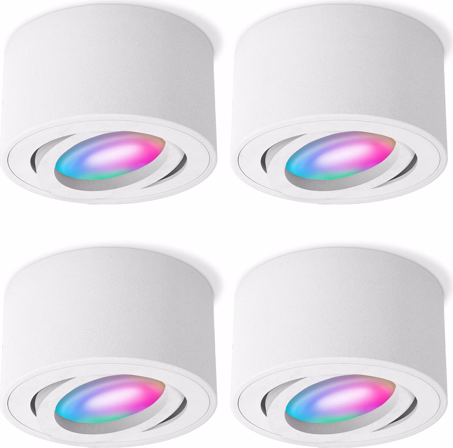 SSC-LUXon 4x CELI-1WM faretto da superficie bianco piatto orientabile incl. lampada LED Smart RGB CCT - spot LED da soffitto WLAN compatibile con Alexa, Siri e Google