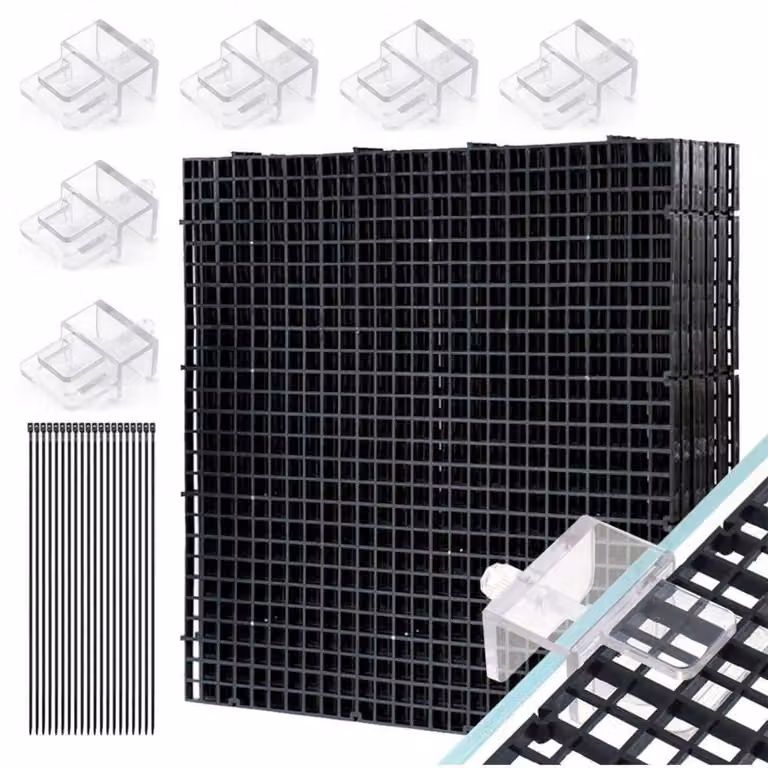 Copertura in plastica a griglia per acquario, set da 8 pezzi, dimensioni 30x30 cm, colore nero.