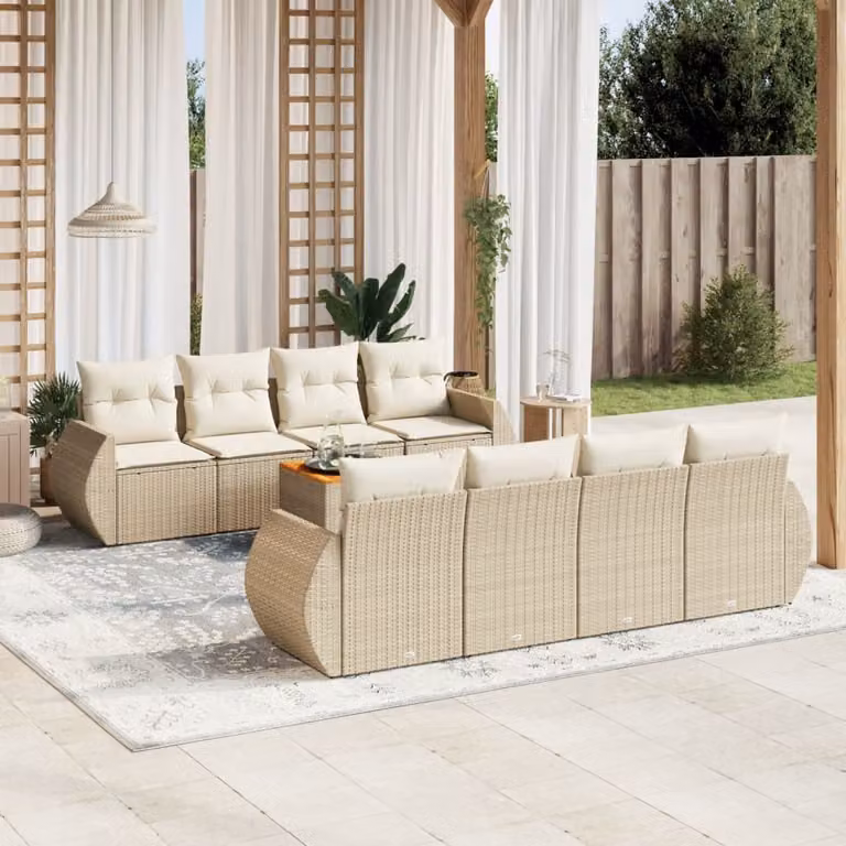 vidaXL Set Divano da Giardino 9 pz a forma a U con Cuscini Beige e Struttura in Metallo e Legno di Acacia