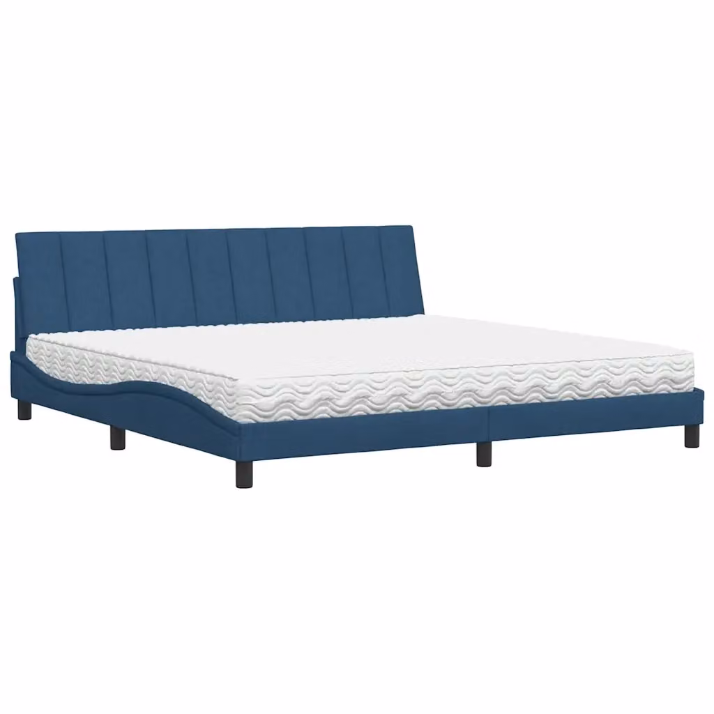 Letto con Materasso Hanko vidaXL in Tessuto Blu e Bianco L/P/H: 200 x 200 x 74,5 cm – 2