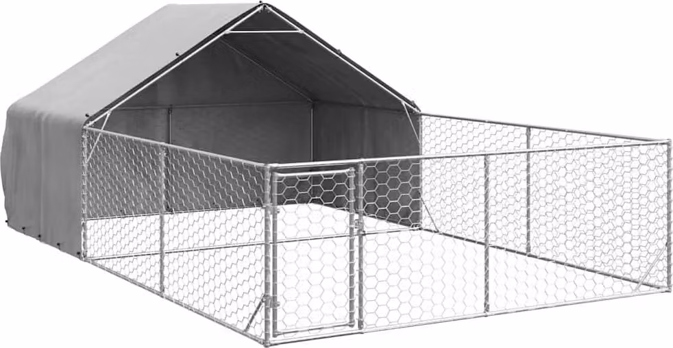 Cuccia per Cani da Esterno con Recinto 6x3x1,9m Acciaio Zincato