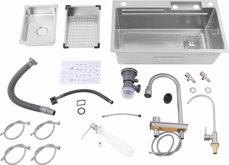Lavello da cucina, acciaio inox 304, vasca singola, argento