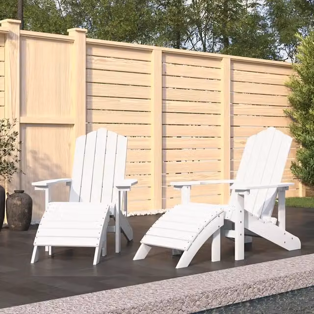 Set di 2 sedie da giardino Adirondack con poggiapiedi vidaXL in HDPE bianco resistente ai raggi UV – 1