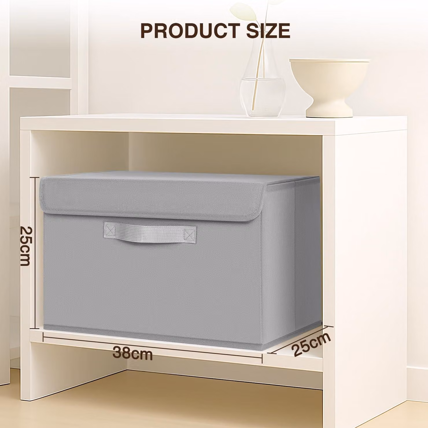 Set di 4 contenitori, dimensioni 38x25x25 cm, grigi, per abbigliamento