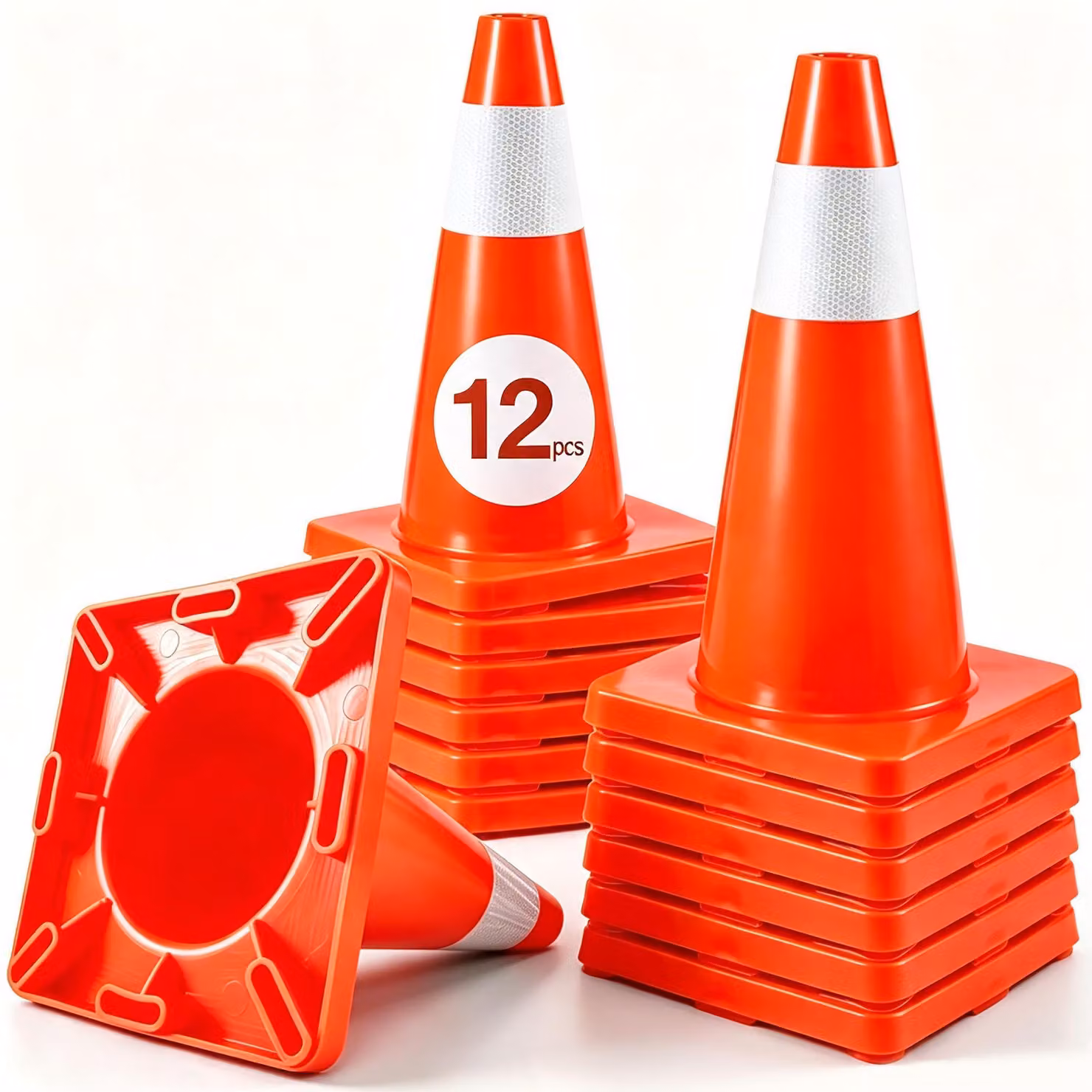 SucceBuy, confezione da 12 coni stradali da 45,7 cm con base in PVC, coni di sicurezza arancioni per cantieri e aree di parcheggio